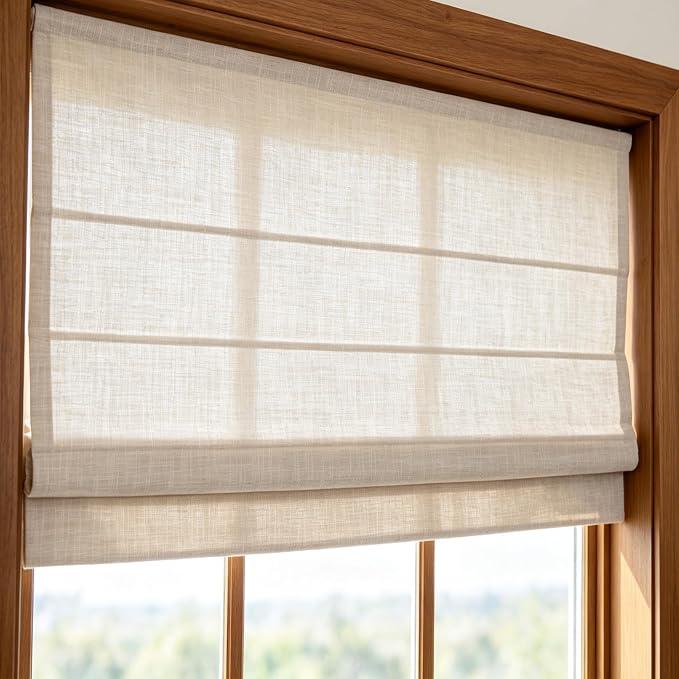 Comodex Cordless Light Filtering Roman Shades, Fabric Shades for Windows, Washable Roman Blinds for Indoor Windows, French Doors, Bedroom, 32W x 64H Inches