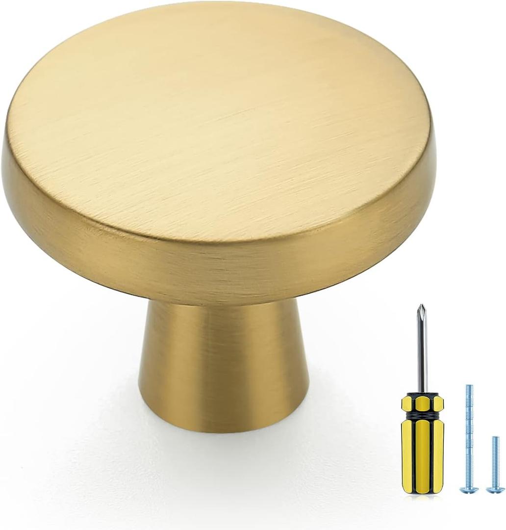 Ravinte 30 Pack Solid Knobs Kitchen Cabinet Round Pulls Dresser Handles Gold Cupboard Hardware Brushed Brass Door Drawer Knobs