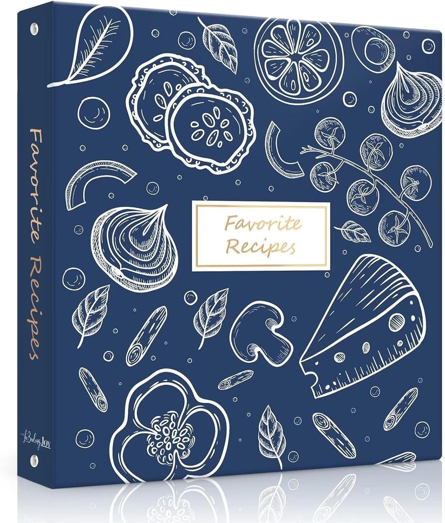 Recipe Binder 8.5x11 3 Ring, Recipe Book to Write in Your own Recipes, Full Page Recipe Binder with Plastic Sleeves, Blank Recipe Cards and Dividers (Gentian Blue)