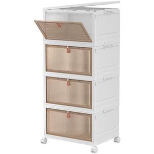 4 Tier Storage Bins with Lid 28QT - Stackable Storage Bins with Wheels, Folding Storage Boxes, Collapsible Storage Bins, Closet Organizers and Storage for Living Room