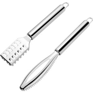 Fish Scaler Remover, Fish Scales Scraping Tool, Fishes Scaler Scraper with Grip Handle Fast Cleaning Skin Steel Brush Fishes Peeling Scraper(Silver)