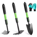 Garden Tools Set, 4 Pack Gardening Tools, Stainless Steel Heavy Duty Hand Cultivator, Hoes, Spade Shovel, for Planting Weeding Digging, Gardening Gifts for Women, Green
