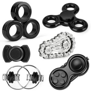 6PCS Fidget Toys Sets Adults & Teen,Metal Fidget Spinner Cool Classroom Desk Toys for Stress & Anxiety Relief,Fidget Blocks Sensory Rings Toy Pack for Autism ADHD Best Gift for Adults&Family