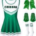 SATINIOR 4 Pcs Cheerleader Costumes for Women Adults Girls Cheer Uniform Outfit for 2025 Halloween(Medium, Dark Green)