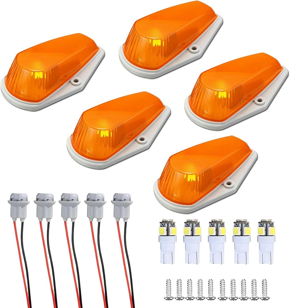 LED Cab Roof Marker Lights, for 1973-1997 Ford F150 F250 F350 F450 F550 F-Series Super Duty Trucks, 5PCS, Amber Lens, Waterproof, Shockproof, Front Upper Position