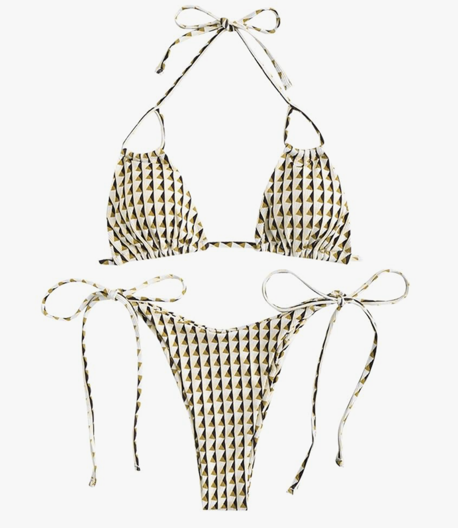 ZAFUL Triangle Bikini for Women 2 Piece Halter Bikini Sets Sexy High Cut Bathing Suit Side Tie Swimsuits Small
