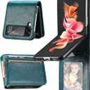 2 x Cases for Galaxy Z Flip 4 Wallet Case, Business Style Premium PU Leather Galaxy Z Flip 4 Card Holders Slim Fit for Women Men Protective Phone Case for Samsung Galaxy Z Flip 4 5G 2022 Green