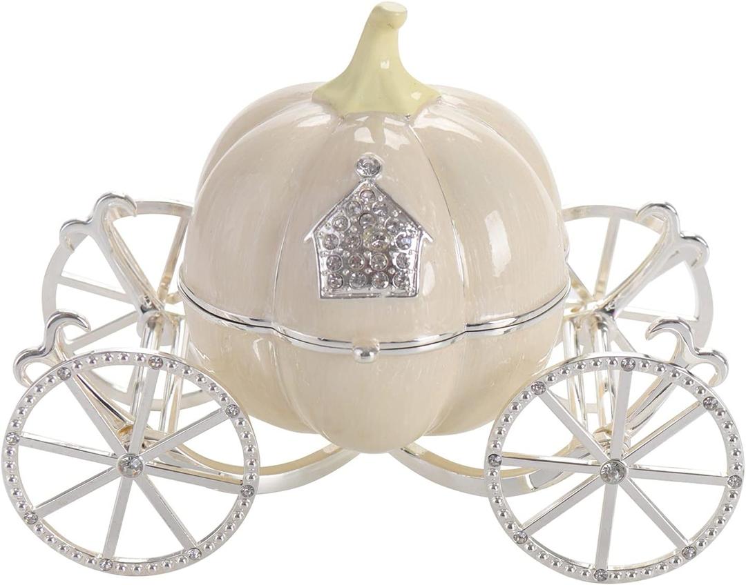 Hand Painted Enameled Cinderella Pumpkin Carriage Decorative Hinged Jewelry Trinket Box Unique Gift for Family,Jewelry Chests