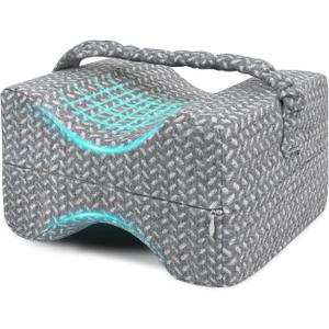 Knee Pillow for Side Sleepers, Memory Foam Leg Pillow for Side Sleeping, Cooling Knee Pillow with Strap for Hip Pain, Back Pain, Sciatica Pain Relief, Spine Alignment (Square-Grey)