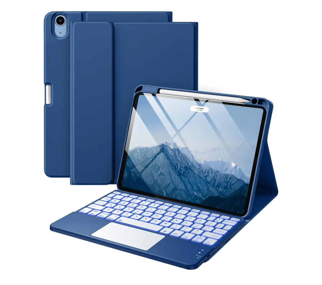 Harvopu Compatible with iPad Air 11 Inch & Air 5th/ Air 4th Generation Case with Keyboard - Multi-Touch Trackpad, 7-Color Backlit, Detachable Folio Cover for Air 11-inch M3/M2 (2025/2024) (Navy Blue)