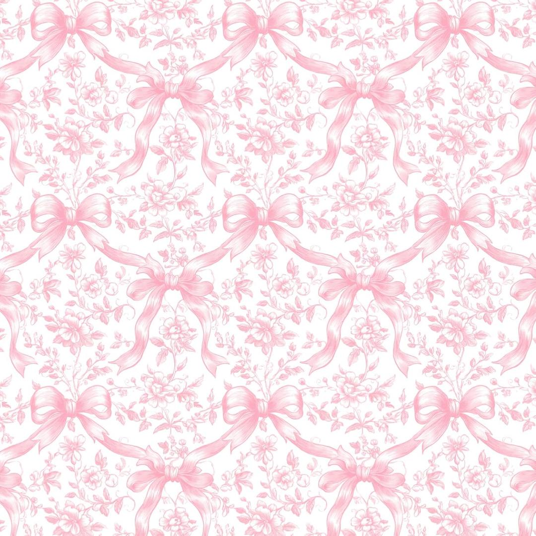 Pink Bow Floral Peel and Stick Wallpaper Roll Coquette Bowknot Flower Contact Paper Self-Adhesive Wall Decoration for Home Bedroom Bathroom, 17 in x 10 Ft