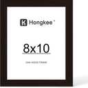 Hongkee 8x10 Oak Wood Picture Frame, Display 8 x 10 Photo with Tempered Glass Cover, Horizontal and Vertical Display for Wall or Tabletop (Black, Set of 1)