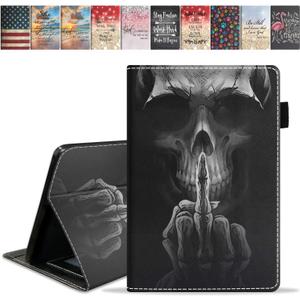 Case for All-New Kindle Fire HD 8/Fire HD 8 Plus Tablet (12th/10th Generation, 2022/2020 Release), Slim PU Leather Cover with Card Slot & Pencil Holder, Funny Skeleton Skull