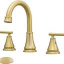 Fransiton Widespread Bathroom Sink Faucet 3 Hole, Brushed Gold Bathroom Faucet with Metal Pop-Up Drain, 2 Handle for 6-16" RV Vanity Sink