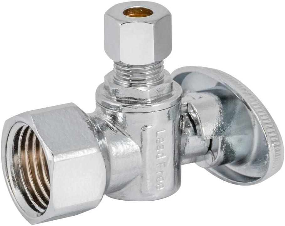 Eastman 1/2 inch FIP x 1/4 inch OD Compression Quarter Turn Angle Stop Valve, Brass Plumbing Fitting, Chrome, 10732LF