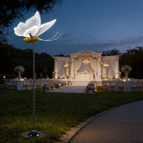 Hijvxk 17" Wedding Butterfly LED Floor Lamp, 25W 12V Hanging Yellow Butterflies Creative Ceiling Lamp,Realistic Swinging Butterfly,Romantic Wedding Party Fixture(1PCS, White Light)