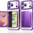 Meifigno Designed for iPhone 17 Pro Max Case Wallet (3-4 Cards & Cash), Built-in Mirror & Kickstand, Surround Raised Lens Protection, for 17 Pro Max Case with Card Holder for Women (6.9"), Purple