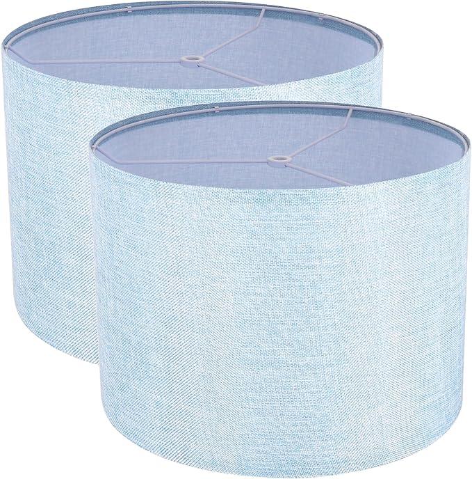 Lamp Shades Set of 2, Drum Lampshade for Table Lamps Floor Lamp, 13" Top X 13" Bottom X 10" High Blue Large Line Fabric Lamp Shades, Easy Assembly Replacement Lampshades