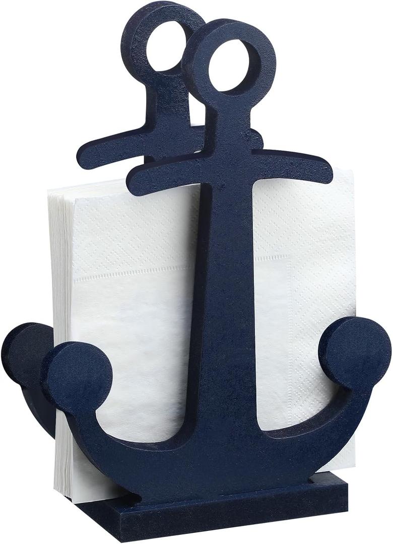 Reallnaive Vintage Wooden Nautical Anchor Napkin Holder Blue Freestanding Anchor Napkin Holder for Home Restaurant Wedding Supplies Party Decoration Table Decor Centerpiece