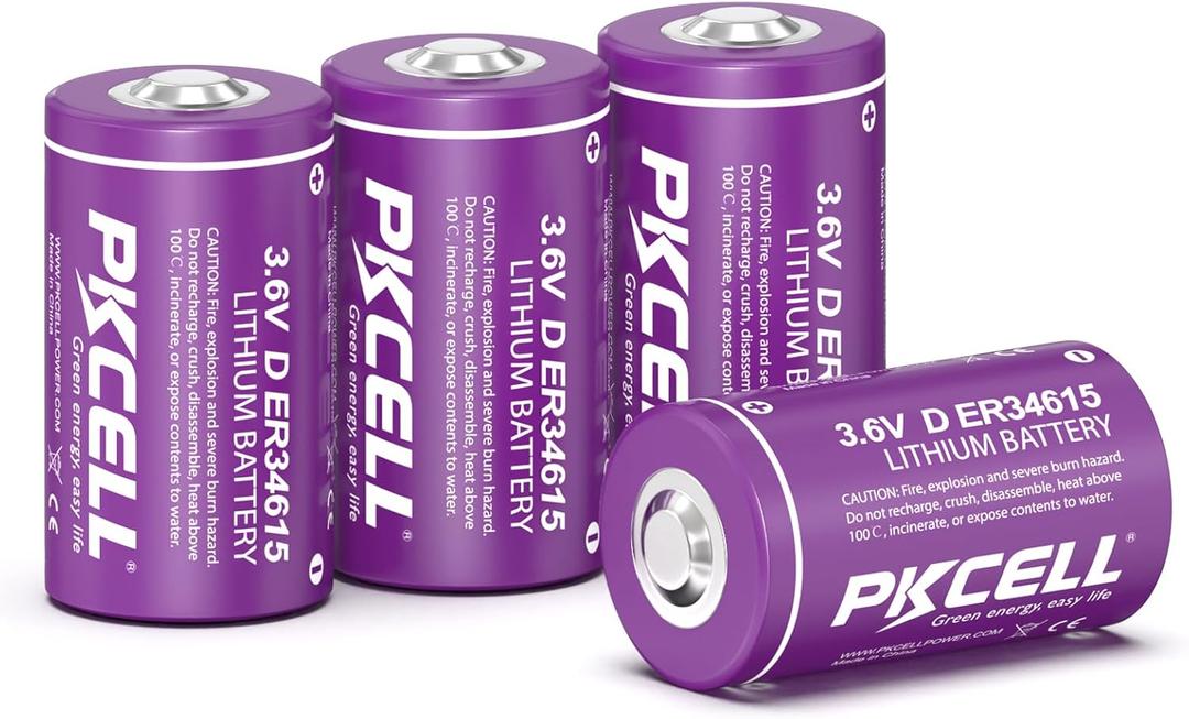 PKCELL 4 Pack ER34615 Battery 19000mAh ER34615 D Cell 3.6V Lithium Battery (Non-Rechargeable)