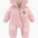 Baby Newborn Baby Snowsuit Bear Outfit Footie Romper Winter Thick Fleece Jumpsuit Infant Coat for Girls Boys 6-9M