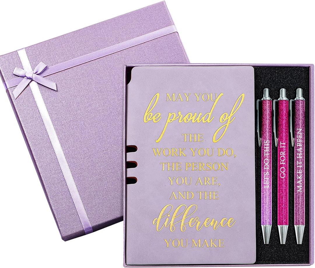 5 Pcs Employee Appreciation Gift Leather Journal Notebook 3 Ballpoint Pens with Box Graduation Thank You Gift for Nurse Coworker Teacher Social Worker Employee Volunteer(Purple)