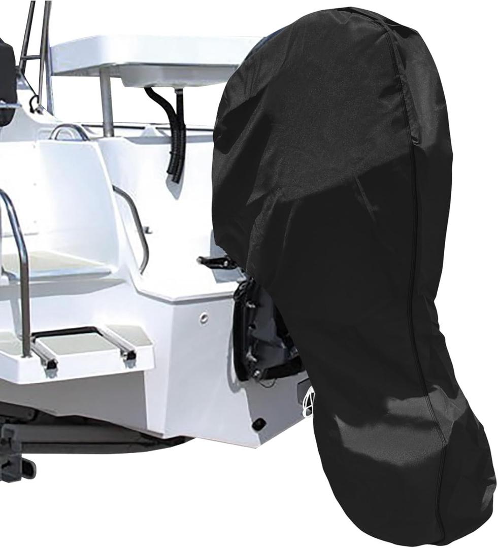 iCOVER Outboard Motor Covers, Trailerable Full Boat Engine Cover Waterproof Heavy Duty Oxford Fabric with Zipper, Fits15-20HP Motors