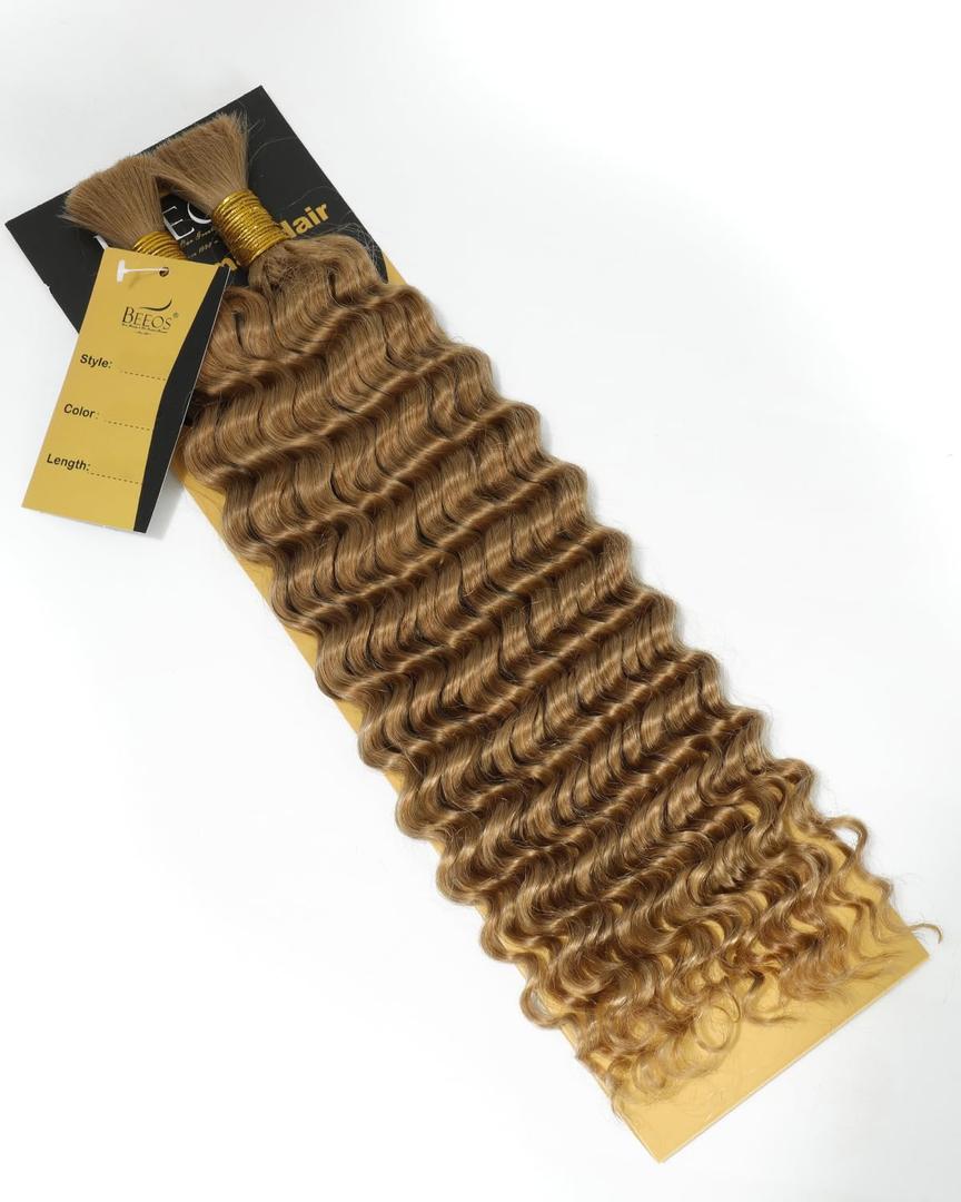 BEEOS Boho Hair for Braiding 100g, #27 Honey Blonde Remy Human Hair for Boho Braids 16 Inch, Deep Wave Full End No Weft 2 Bundles Per Pack