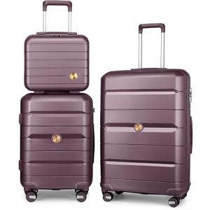 Somago 3 Pieces Luggage Set(14/20/24) PP Lightweight 4 Double 360 Degrees Mute Spinner Wheels Suitcase with TSA Lock & YKK Zipper (Elegant Purple)