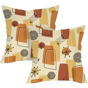 Abstract Geometric Decorative Throw Pillow Covers 18 x 18 Set of 2, Mid Century Modern Aesthetic Porch Outdoor Home Decor, Retro Minimalist Sofa Couch Cushion Case