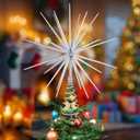 13.8 Inch Silver Christmas Burst Tree Topper Glittered 3D Burst Plastic Tree Topper Exploding Star Christmas Decoration for Home Ornaments Holiday Party Supplies