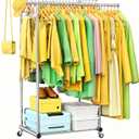 Double Rods Clothing Rack for Hanging Clothes, 100% Stainless Steel Clothes Rack, Portable Sturdy Clothes Rack with Wheels, Easy Installation Rolling Coat Rack, Freestanding for Home Conmercial Store