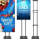 Pedestal Poster Sign Stand for Double Sided Display, Adjustable Poster Board Stand Height Up to 80", Heavy Duty Floor Standing Sign Holder for Board, Foam, Banner Display Stand, Black, Pack of 1