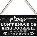 JXREQ Don't Knock or Ring Doorbell Sign for Front Door - Dog Warning for Gate, Fence, Yard Home Decor - Beware of Dog Gifts for Women - 12x6 Inch