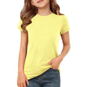 ZDC Girls Short Sleeve T Shirts Kids Summer Basic Tee Crewneck Cute Tops | Cute Tops, Solid Color, School Shirt, 5-14 Years (Yellow)