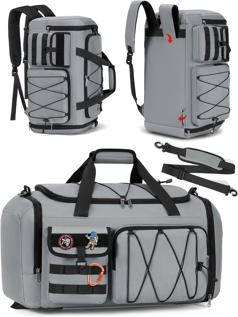 SDYSM Gym Bag for Men 45L Sports Duffel Bags 3-in-1 Travel Duffel Bag with Shoe Compartment, Gym Workout Backpack Carry On Weekender Bag Overnight Bag for Travel, Grey