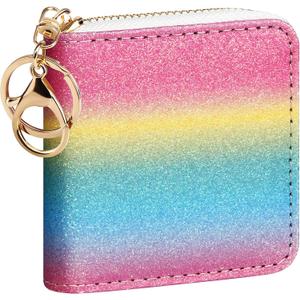 GEEAD Small Glitter Wallet for Women Girls Mini Coin Purse Pouches with Key Ring