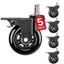 TICONN Office Chair Caster Wheels Set of 5 for Tile, Hardwood Floors and Carpets, Universal Fit for Most Chairs (Black with Brake)