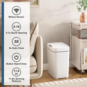 1 Pack 2.7 Gal Bathroom Trash Can with Lid, Automatic Trash Can Small Smart Garbage Can Touchless, Slim Motion Sensor Waterproof Plastic Trash Bins for Bedroom Office Kitchen Toilet (White)