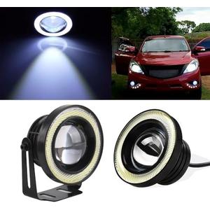 2PCS Angel Eagle Eye LED Lights Fog Light Bulbs, 2.5"/3"/3.5" DIY Daytime Running Lights COB 30W 7000K 1200LM DRL Lamps for Car Motorcycle Truck Boat (2.5inch,White Circle White Light)