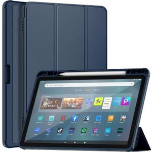 Fire Max 11 Tablet case (13th Gen, 2023), DJ&RPPQ Soft TPU Back with Dual Angle Lightweight Trifold Stand Auto Wake/Sleep Fits Fire Max 11 Tablet Also for Sony Nokia Incompatible with iPad,Navy Blue