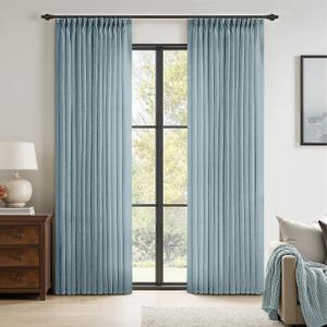 MIULEE Pinch Pleated Stone Blue Linen Curtains 90 Inches Long 2 Panels for Bedroom Living Room, Soft Thick Linen Textured Window Drapes Back Tab Hooks Semi Sheer Light Filtering Dusty Blue Decor