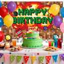 Pixel Style Happy Birthday Backdrop, 150x100cm/5x3.3ft Giant Video Game Theme Party Banner Background Colorful Boom Art Wall Decor for Kids Boys Birthday Room Decorations Photography Supplies