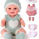 BABESIDE 9pcs Baby Doll Set - 12 Inch Cute Realistic Baby Doll with Includes Various Accessories for 3+ Year Old Girls Perfect for Pretend Play & Gifts