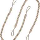Curtain Tiebacks Ropes, 2pcs Decorative Handmade Tie Backs Curtain Holdbacks Holders Cord for Window Sheer Drapes Indoor Outdoor, Beige