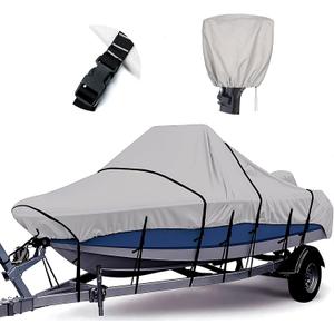 1200D 100% Waterproof Center Console Boat Cover with Motor Cover, Tear-Proof Trailerable Boat Cover for Center Console Boat with 13-19 Windproof Straps (Gray, 14' - 16' L, UP to 90" W)