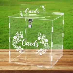 Hxezoc Wedding Card Box Acrylic Clear Card Boxes with Lock Box Money Box Holder for Wedding Reception Anniversary Birthday Graduation Decorations (10 x 10 x 10 Inch)