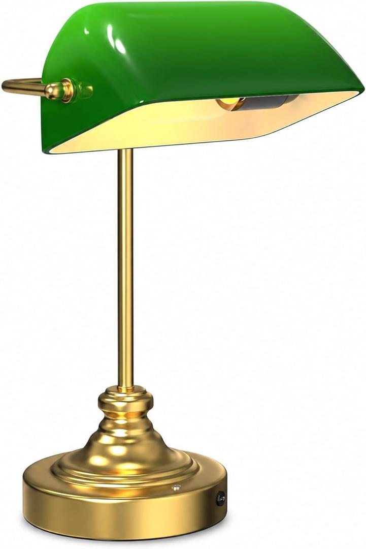 MOKOQI Cordless Bankers Lamp, Green Bankers Desk Lamp RechargeableCordless Table Lamp with Dimming, Compact Vintage Library Lamp with Light Bulb Set for Home Office