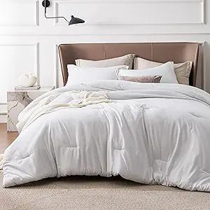Bedsure California King Comforter Set - Grayish White Soft Bedding for All Seasons, Cationic Dyed Bed Set, 3 Pieces, 1 California King Size Comforter (104"x96") and 2 Pillow Shams (20"x36"+2")