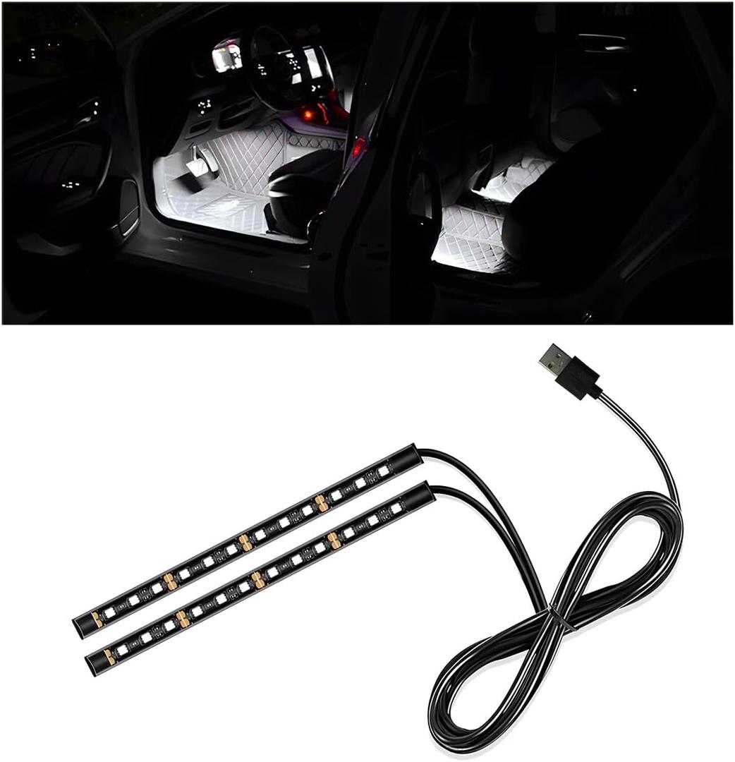 Car LED Strip Light, 24 LEDs RGB Interior Ambient Night Light Strip with USB Port, 12V Decorative Atmosphere Neon Lamp Strip for Sedan SUV Truck, Car Accessories (White, USB)